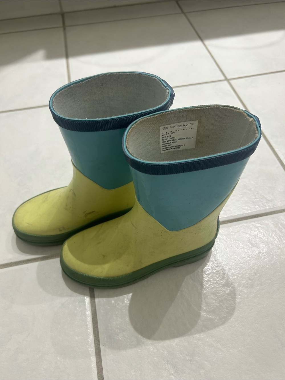 Children's Waterproof Rain Boots in Yellow and Teal
